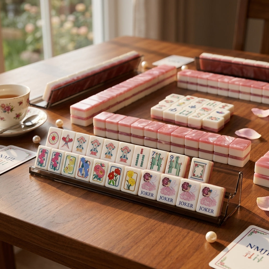 Pink Floral Mahjong Set — 160 Glossy Tiles