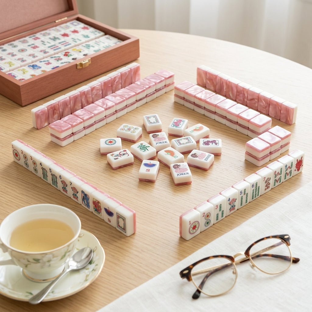 Pink Floral Mahjong Set — 160 Glossy Tiles