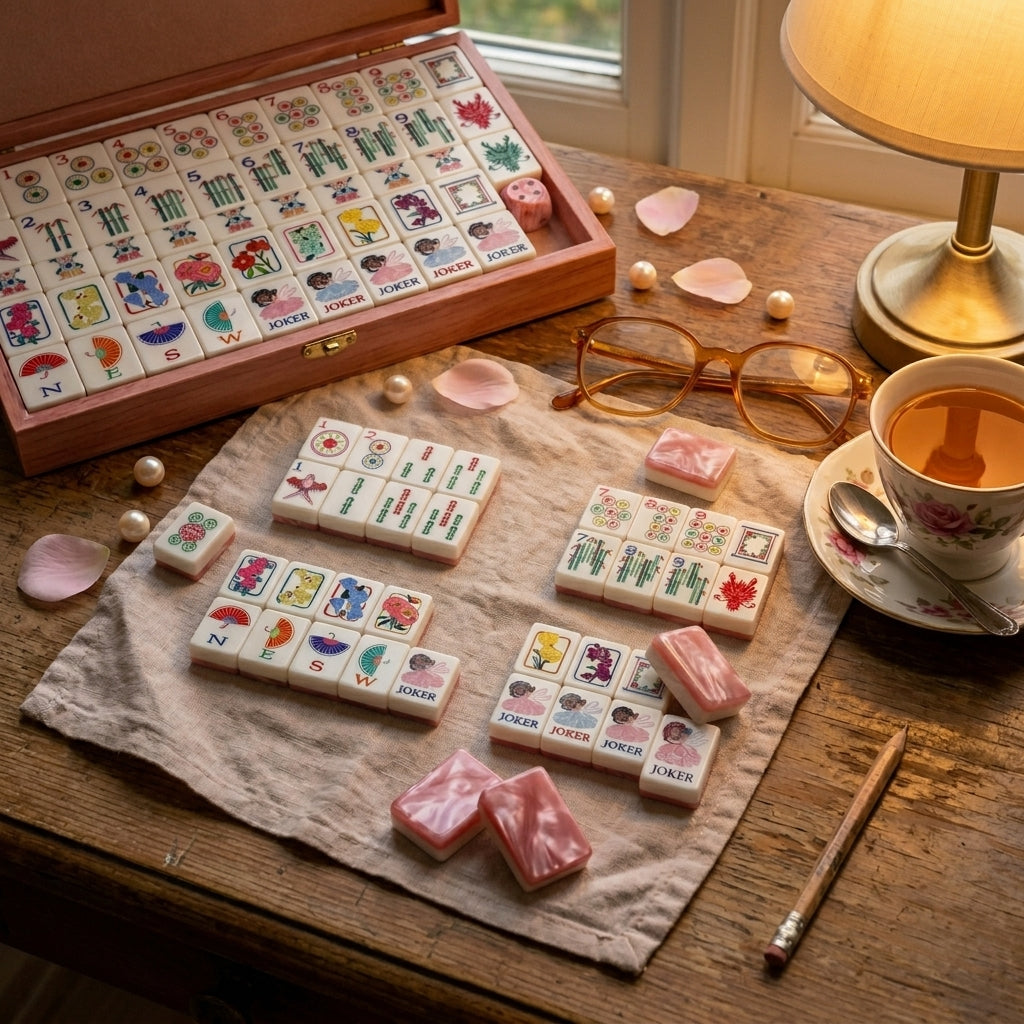 Pink Floral Mahjong Set — 160 Glossy Tiles