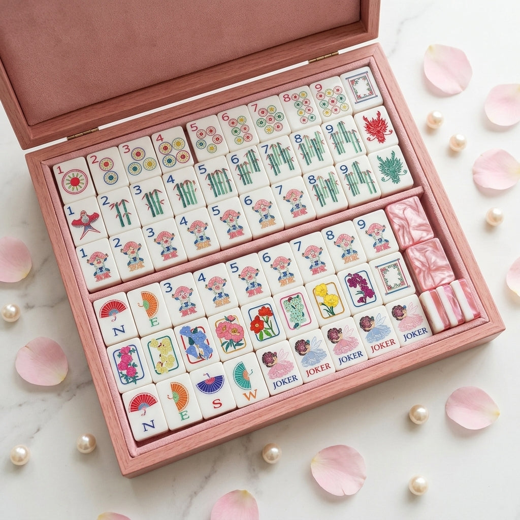 Pink Floral Mahjong Set — 160 Glossy Tiles