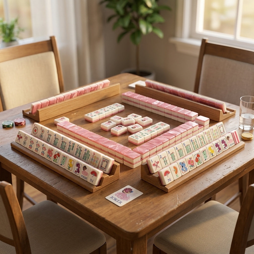 Pink Floral Mahjong Set — 160 Glossy Tiles