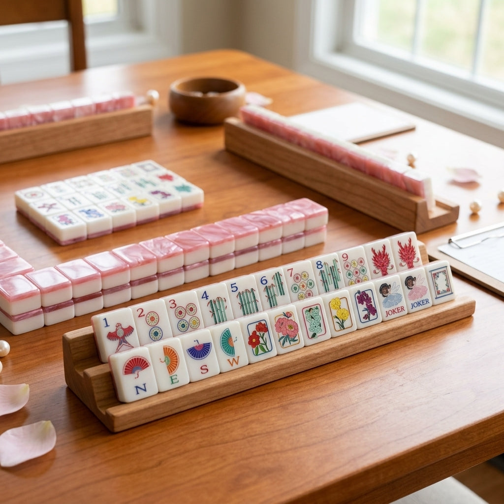 Pink Floral Mahjong Set — 160 Glossy Tiles