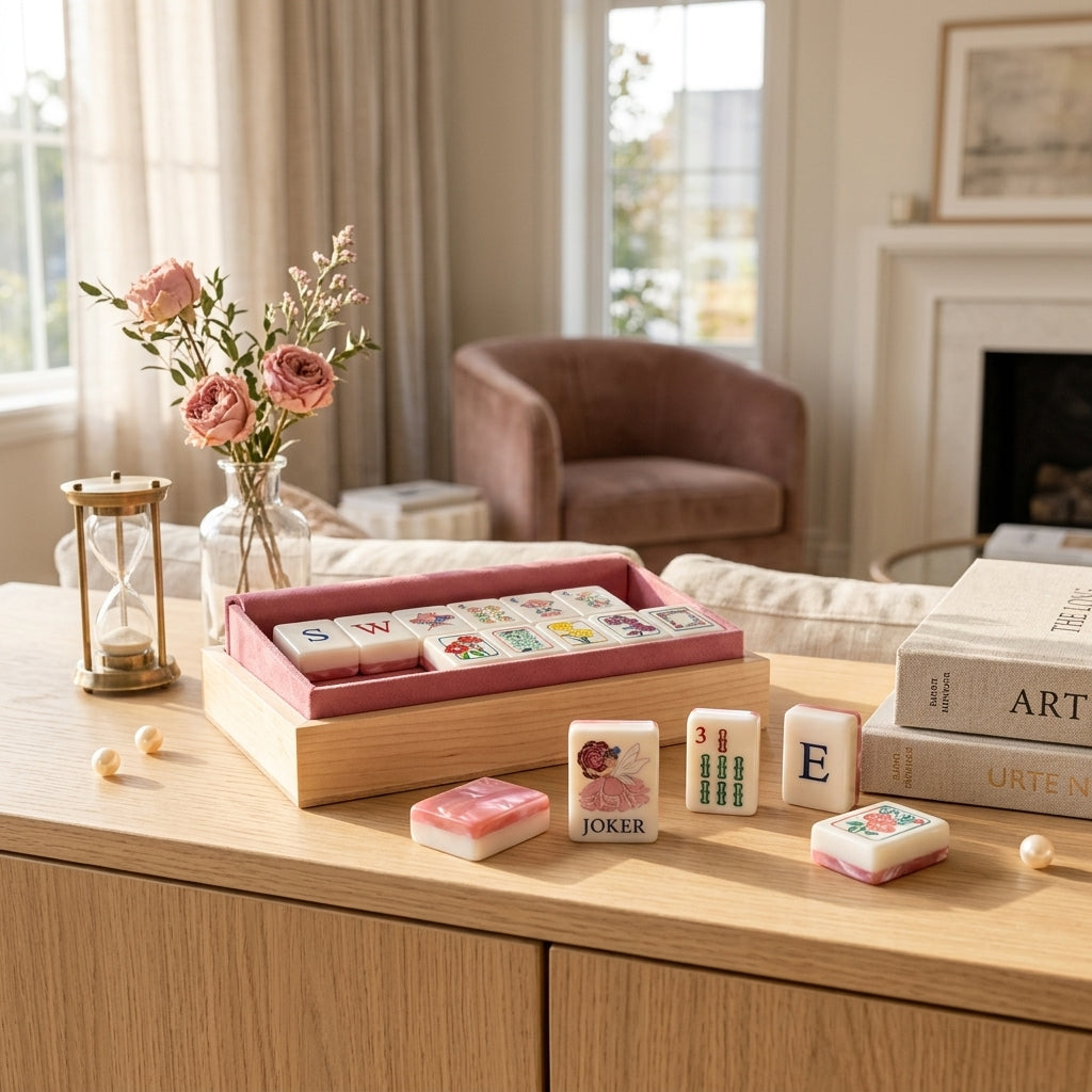 Pink Floral Mahjong Set — 160 Glossy Tiles