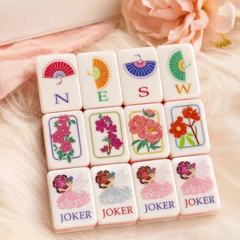 Pink Floral Mahjong Set — 160 Glossy Tiles