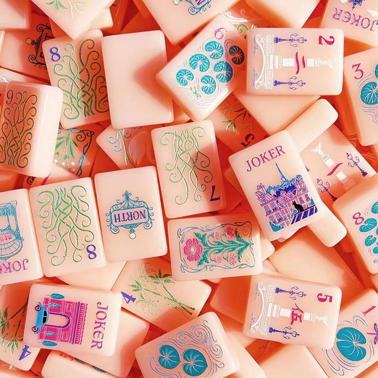 Pastel Floral Mahjong Set — 160 Tiles
