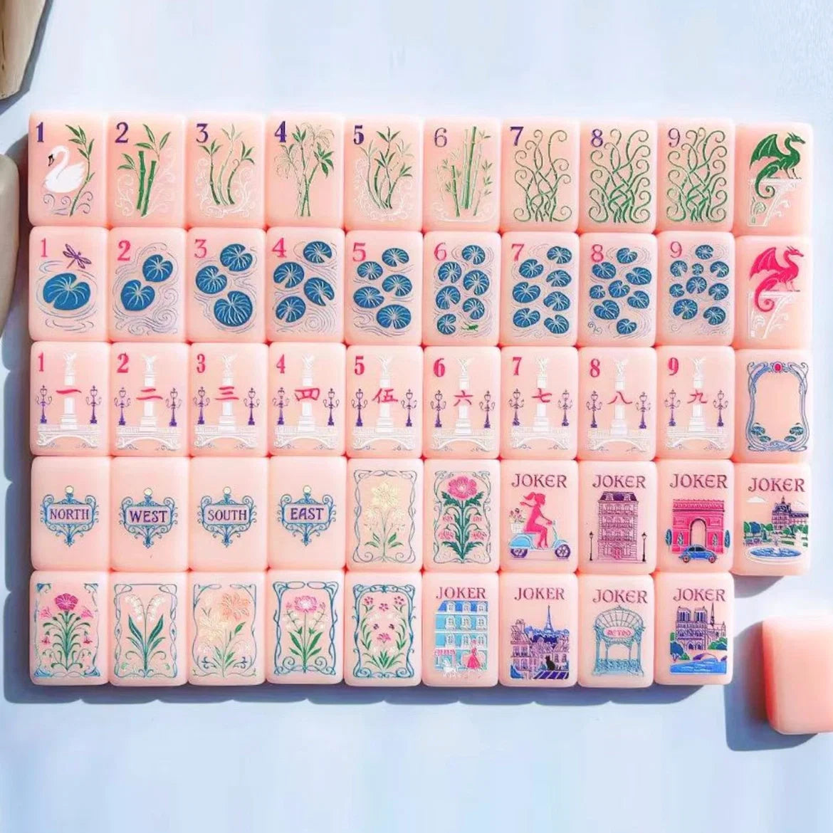 Pastel Floral Mahjong Set — 160 Tiles