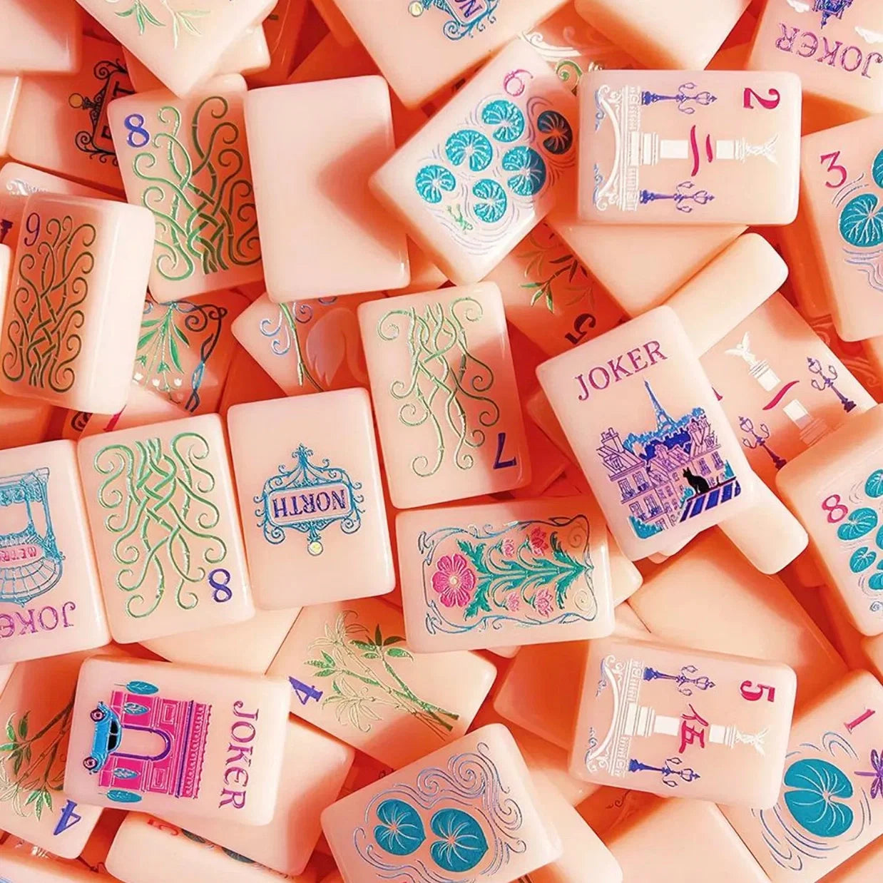 Pastel Floral Mahjong Set — 160 Tiles